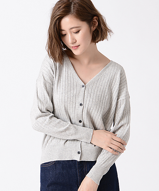リブVショートカーディガン