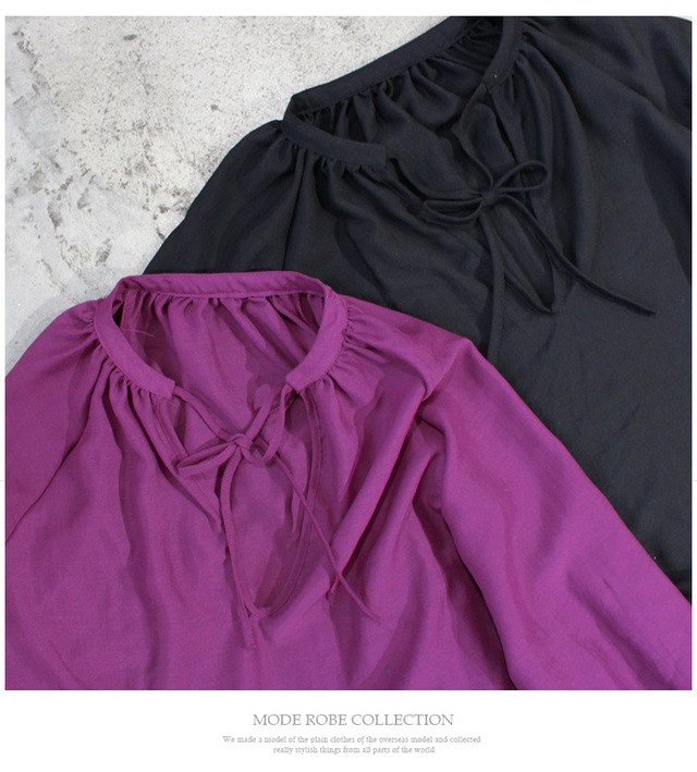 2way Vネックリボンバルーンスリーブトップス