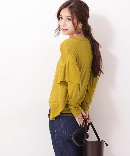 リヨセル混ラッフルデザインニット