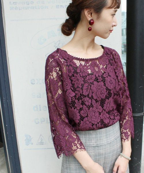 カラーレースブラウス