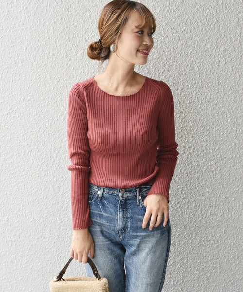 ウールリブボートネックプルオーバー