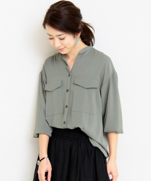 BY∴ マットサテン ミリタリーブラウス -手洗い可能-