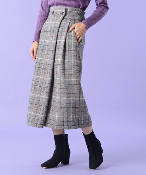 ラップ風チェックロングタイトスカート