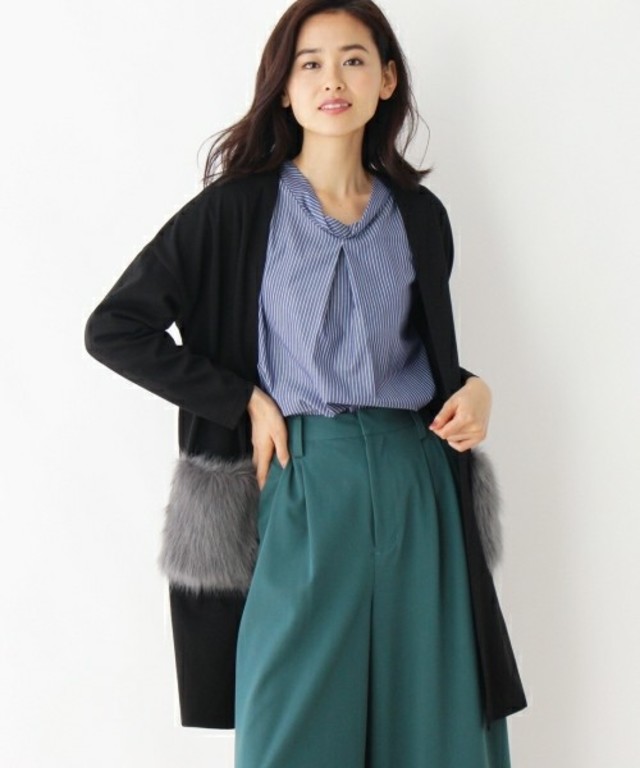 ポケットファー付きカーディガン