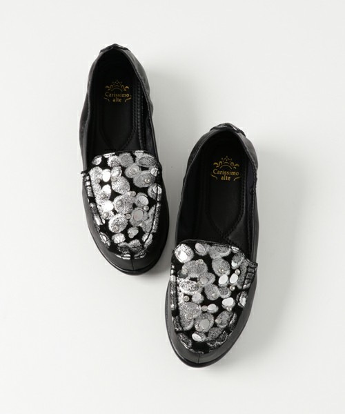 本革メタリックプリントシューズ