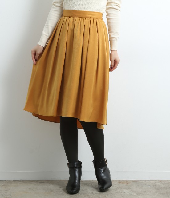 イレギュラーヘムギャザーフレアスカート