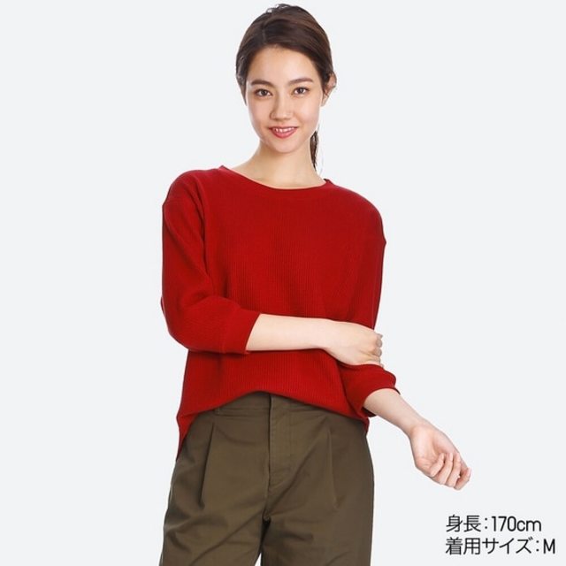 ワッフルクルーネックT（7分袖）