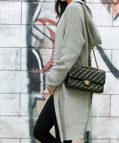 フード付きニットガウンコート