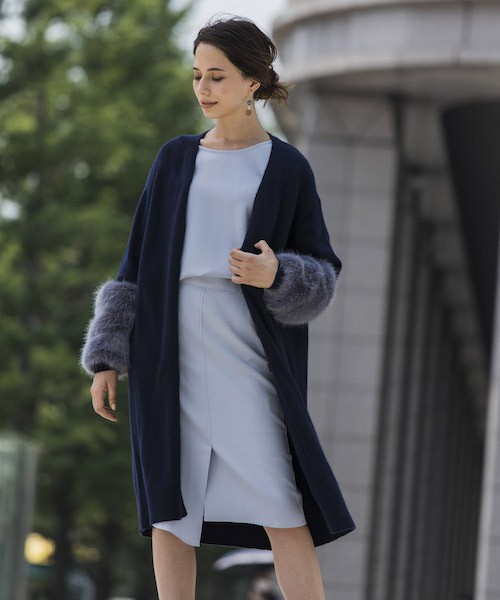 ファースリーブニットカーディガン