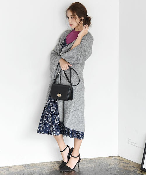 [アルパカ混]ブークレニットロングガウン