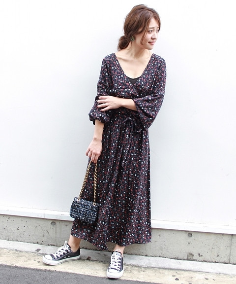 フラワープリントカシュクール ワンピース