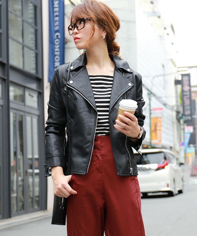 フェイクレザーダブルライダースジャケット