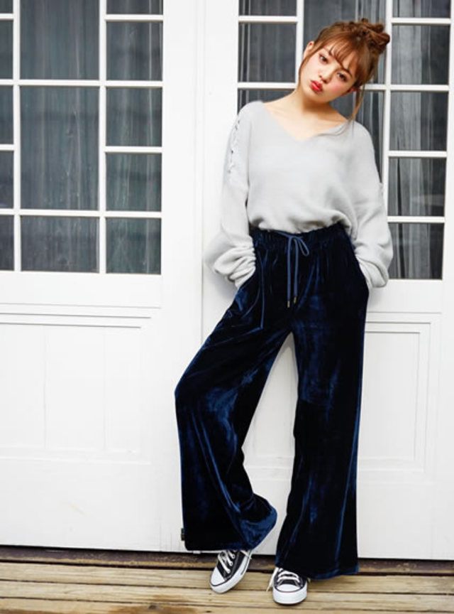 ベロアリラックスワイドパンツ