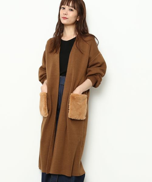 【sweet×ViSコラボ】ポケットフェイクファー付きカーディガン