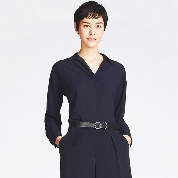 レーヨンエアリースキッパーカラーブラウス（長袖）