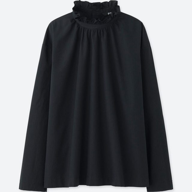 コットンドビーラッフルブラウス（長袖）