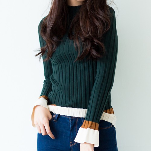 ブロッキングカラーリブニット