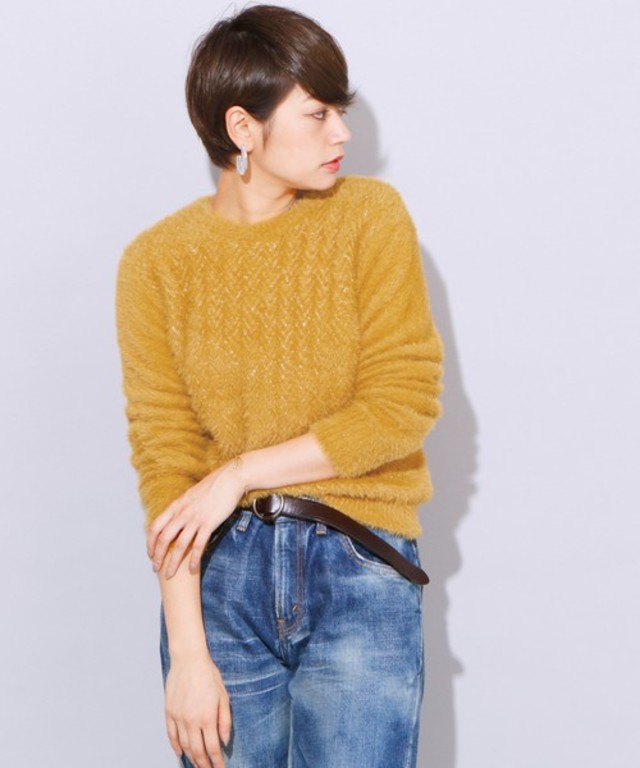 ラメフェザーへリンボンニット