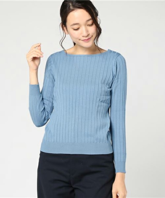 ボートネック長袖リブニット