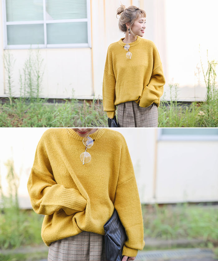 ユニセックスバルーンスリーブデザインオーバーサイズボリュームニット