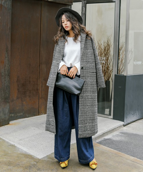 グレンチェックロング丈チェスターコート