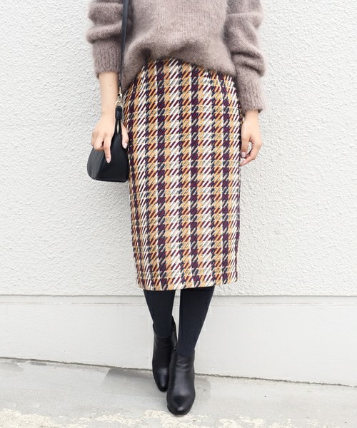 チェックペンシルスカート