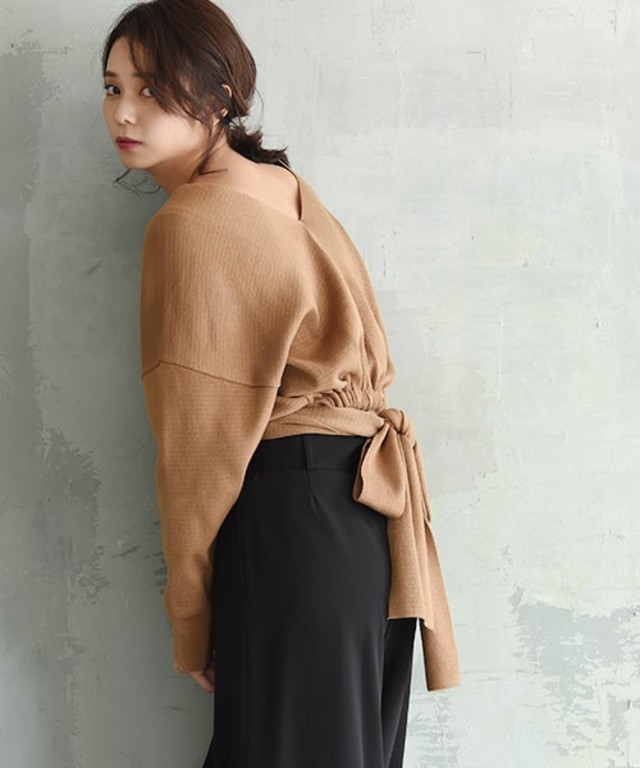 ウエストリボンニットトップス