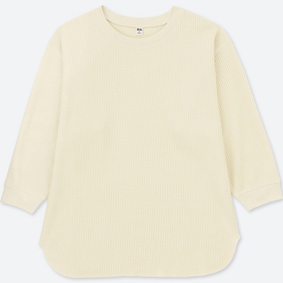 ワッフルクルーネックT（7分袖）