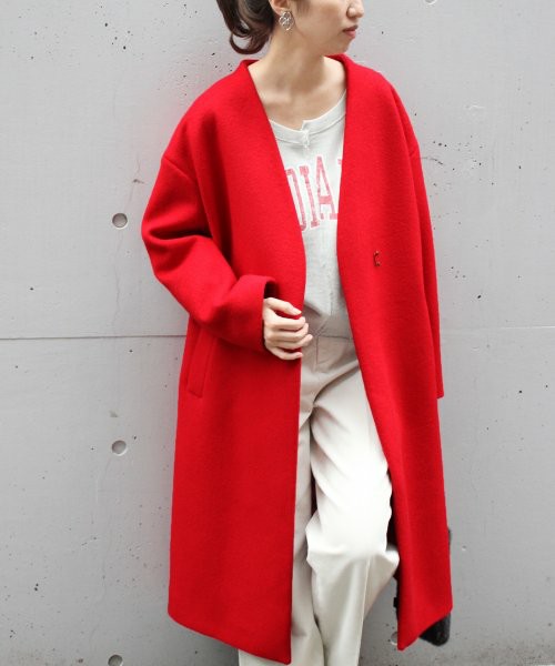 金子綾×FRAMeWORK Super 100s ダブルビーバーVネックコート