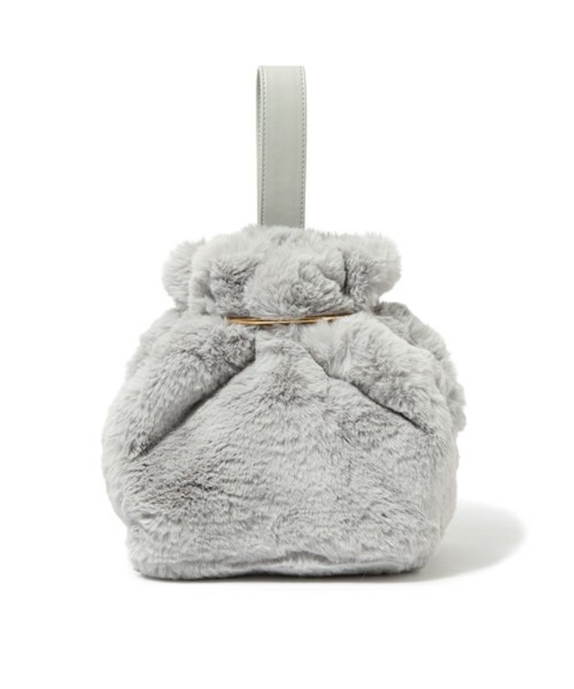 バー付ファー 巾着バッグ