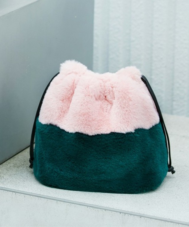 バイカラーファー巾着バッグ