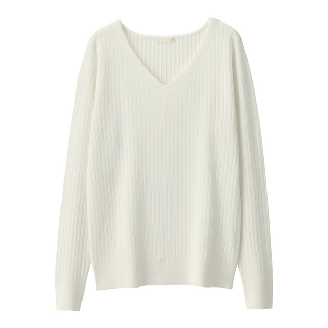 ワイドリブＶネックセーター（長袖）