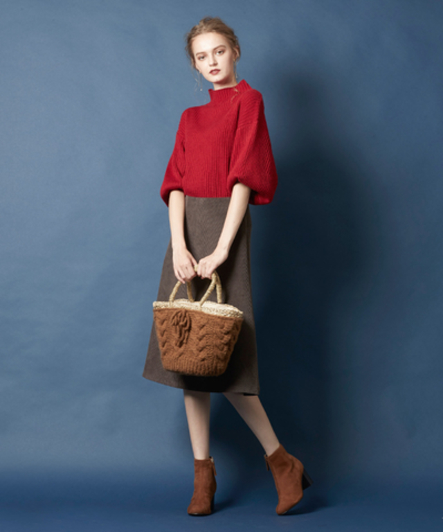 ボトルネックリブニットプルオーバー