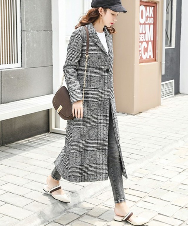グレンチェックロング丈チェスターコート