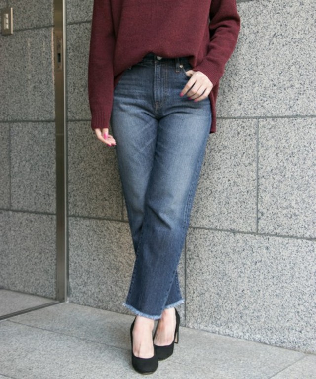 ストレートカットオフデニムパンツ