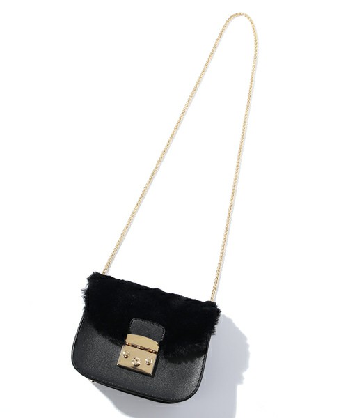 ファー×PUレザーショルダーバッグ