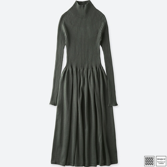 3Dメリノリブモックネックワンピース