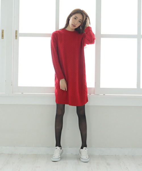 フレンチウールケーブルワンピース