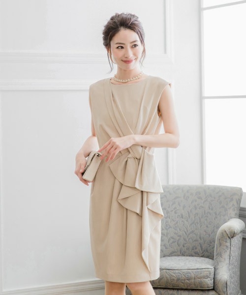 ノースリーブ アシンメトリードレープIラインドレス