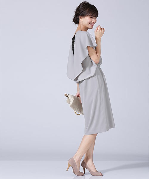 バックレースフレアスリーブワンピース