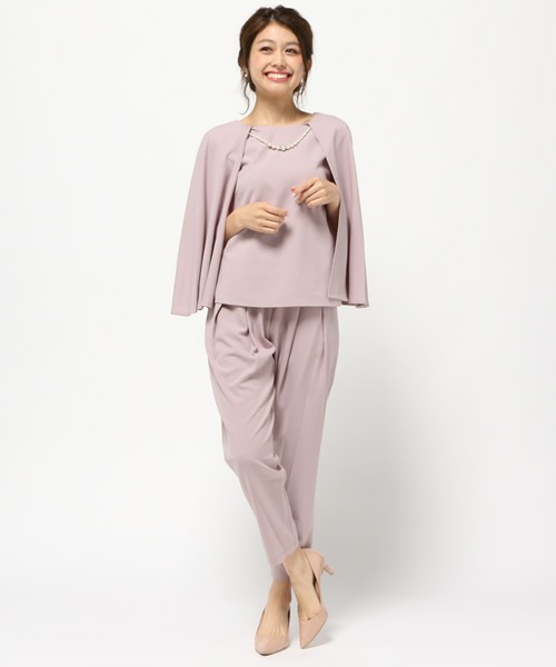 ケープ型セットアップパンツドレス