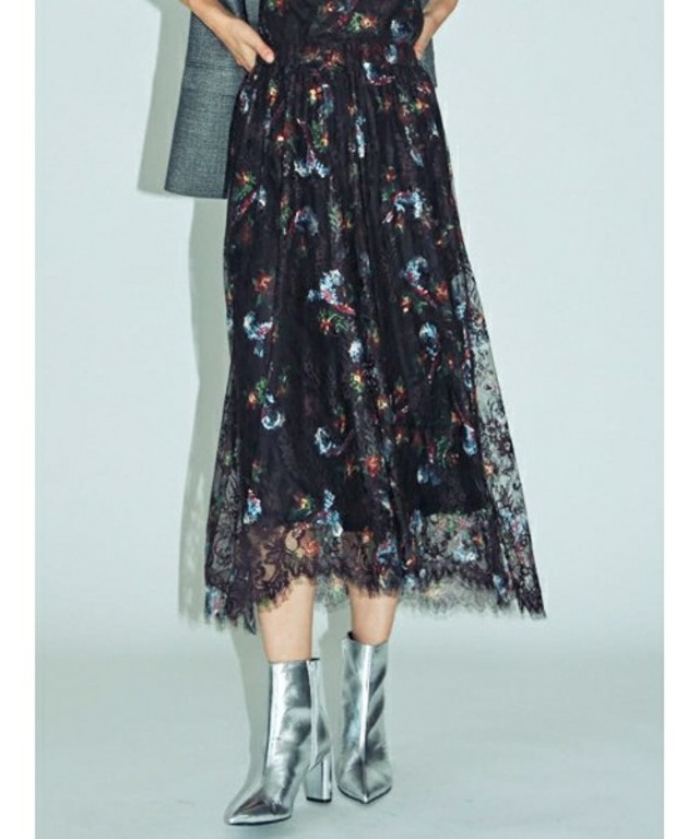 レースプリントマキシスカート