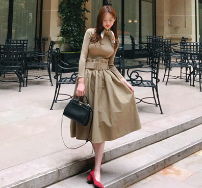 【ニットトップス+スカート+ベルトSET】Beautyful dayスリーピース