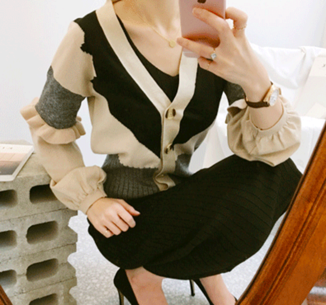 【カーディガン+ノースリーブワンピSET】MINEニットセット