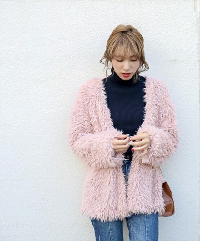 ふわふわモコモコノーカラーJK風プードルファーカーディガン