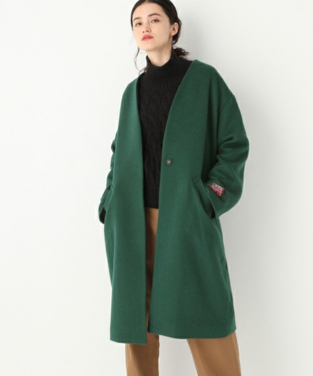 Vネックノーカラーコート