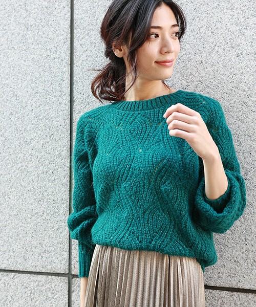 モヘヤラメ透かし柄プルオーバー