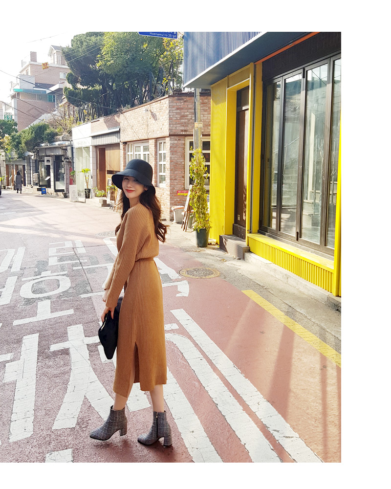 ベルトSETラグランリブニットワンピース