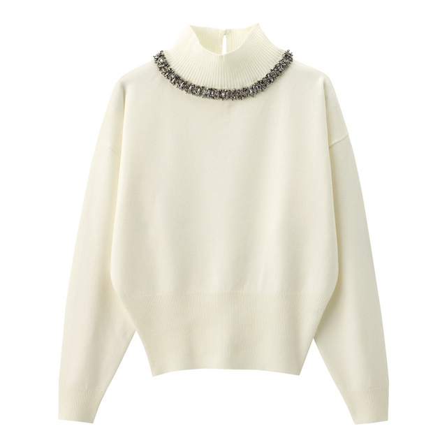 ビジューハイネックセーター