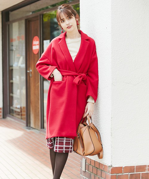 ウール混カラーガウンコート